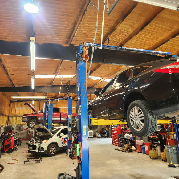 Interior view of automotive workshop
